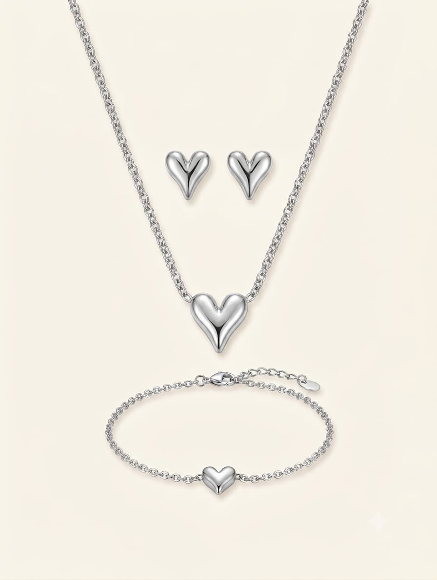 Puffy Heart 3-Piece Set in silver – Hooré