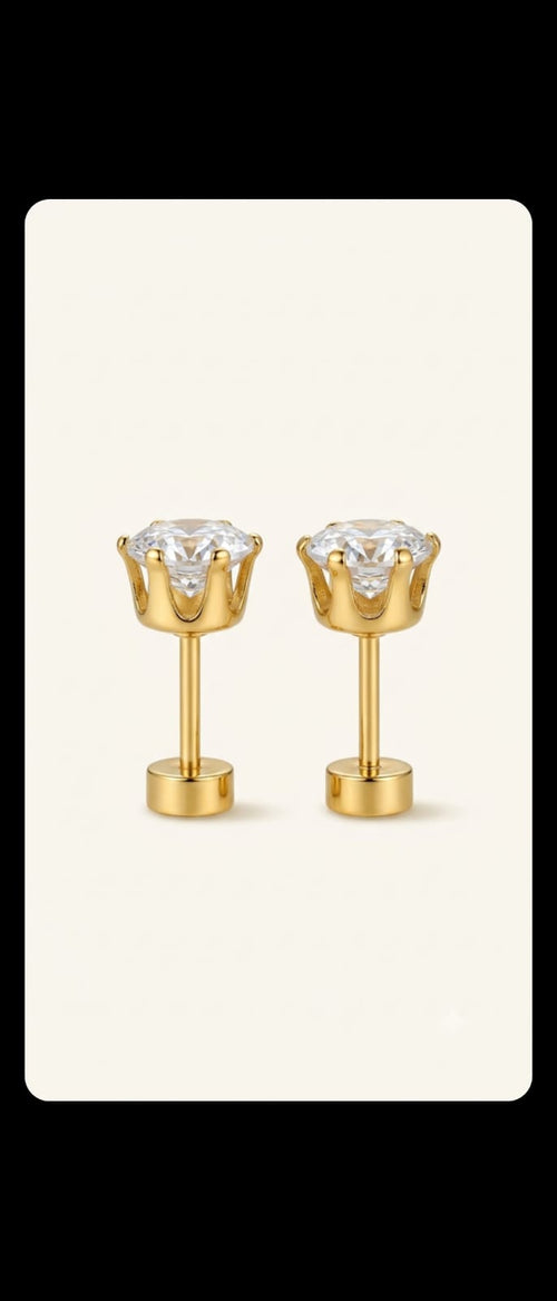 Crown Solitaire Stud Earrings