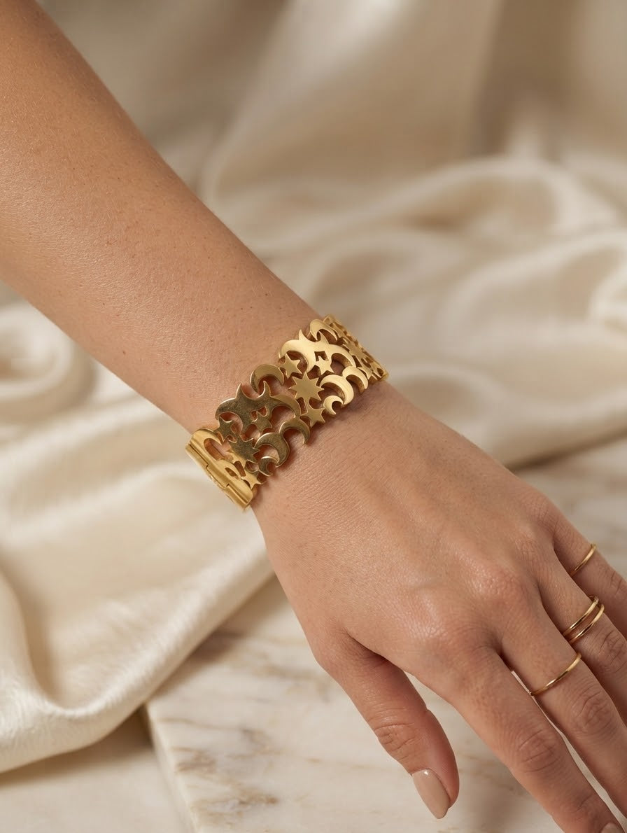 CELESTIAL STAR & MOON CUFF BRACELET
